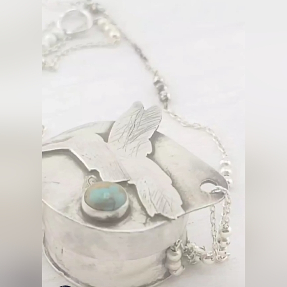 HUMMINGBIRD TURQUOISE BOX PENDANT HANDMADE IN STERLING SILVER METAL - Picture 8 of 8